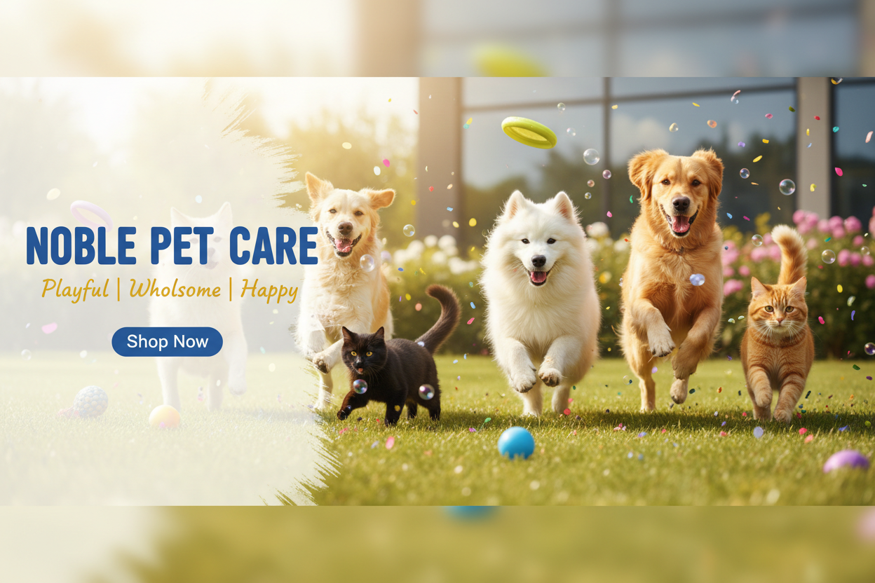 Playful hero banner with happy pets